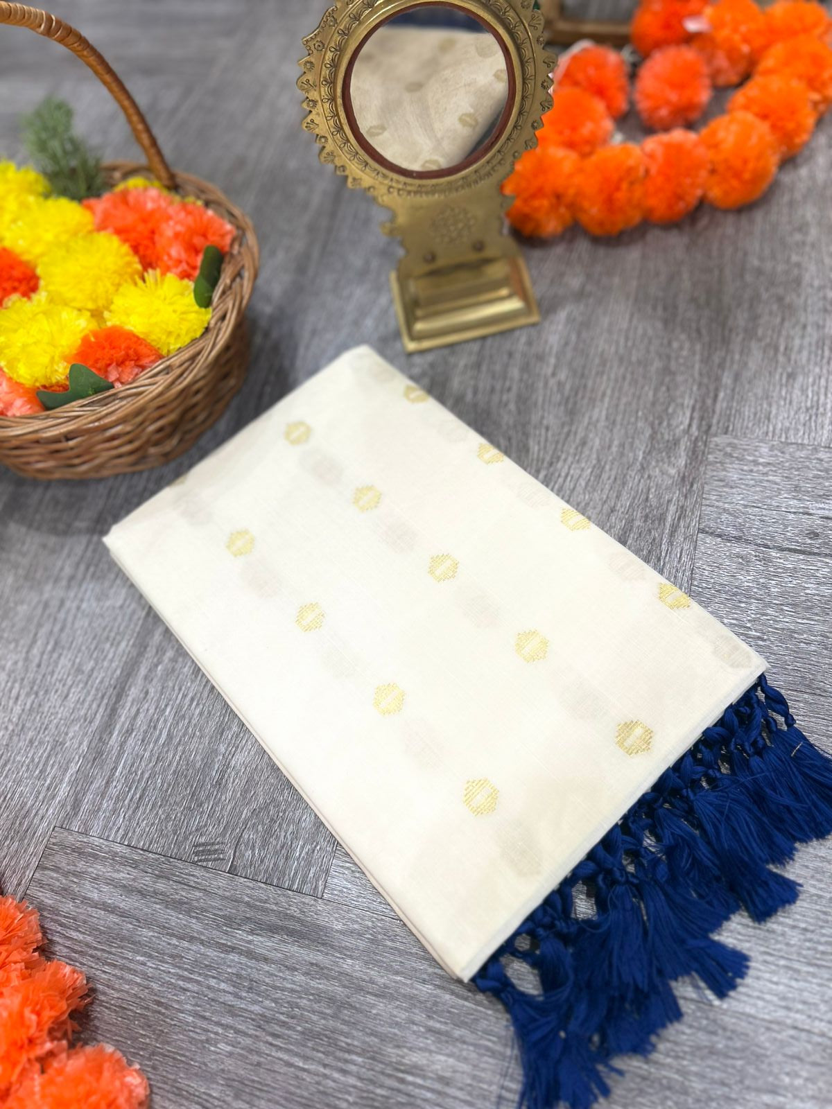 kerala saree - Cream Cotton  shade Search code 2112