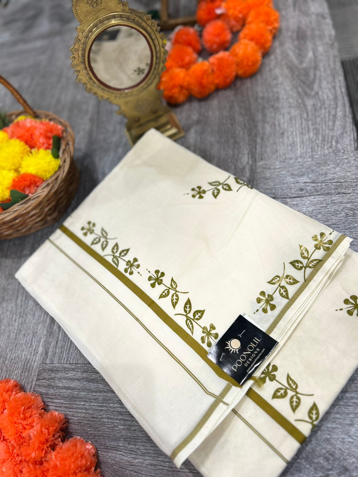 kerala saree - Cream Cotton  shade Search code 2124