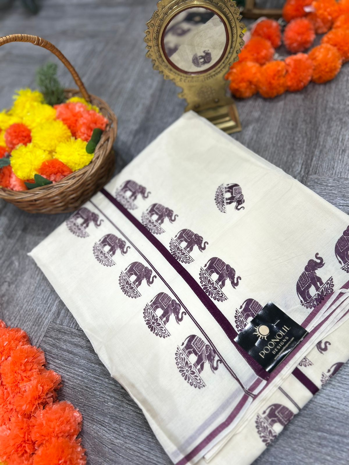 kerala saree - Cream Cotton  shade Search code 2125
