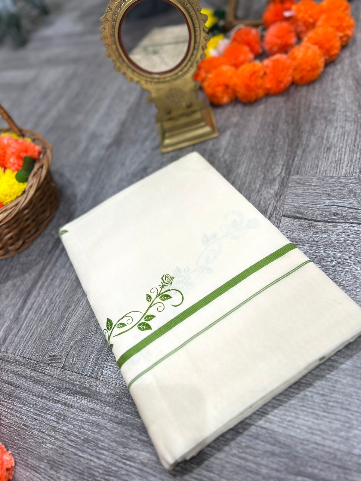 kerala saree - Cream Cotton  shade Search code 2127