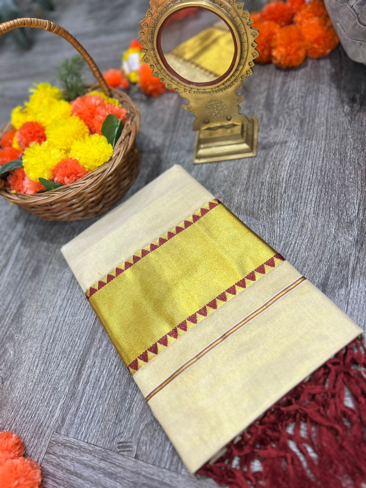 kerala saree - Golden Tissue  shade Search code 2130