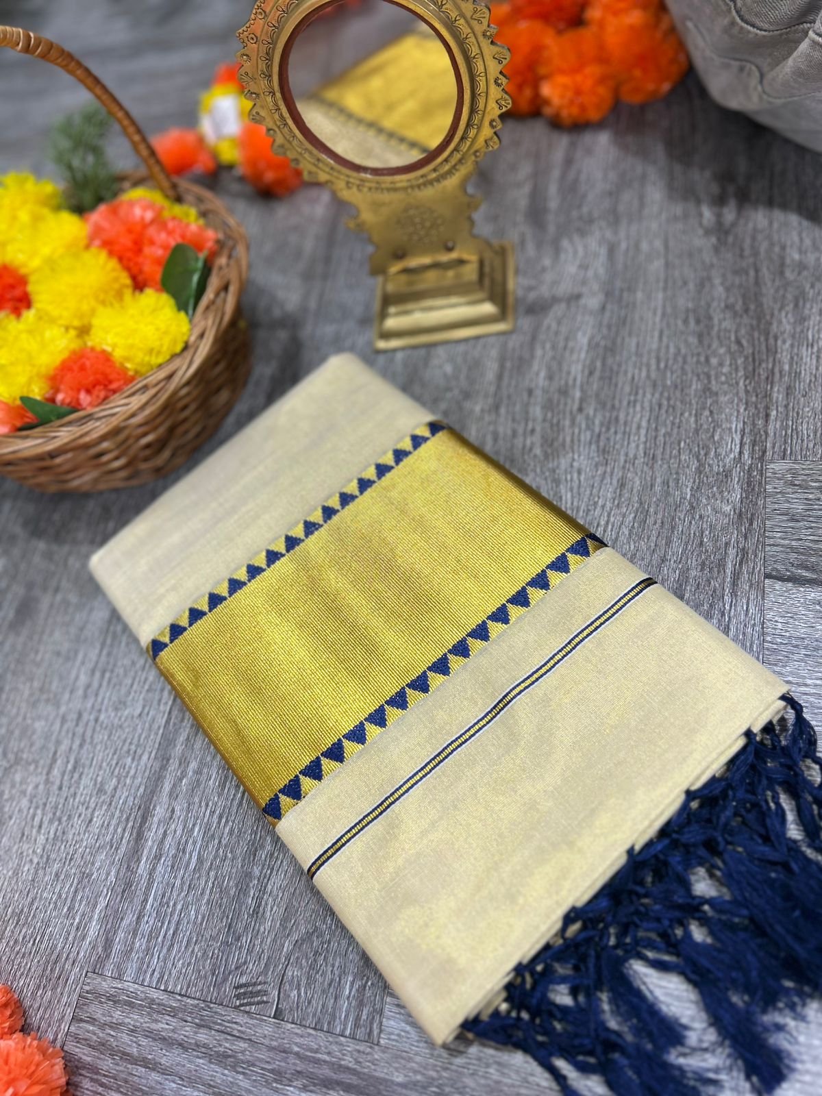 kerala saree - Golden Tissue  shade Search code 2131