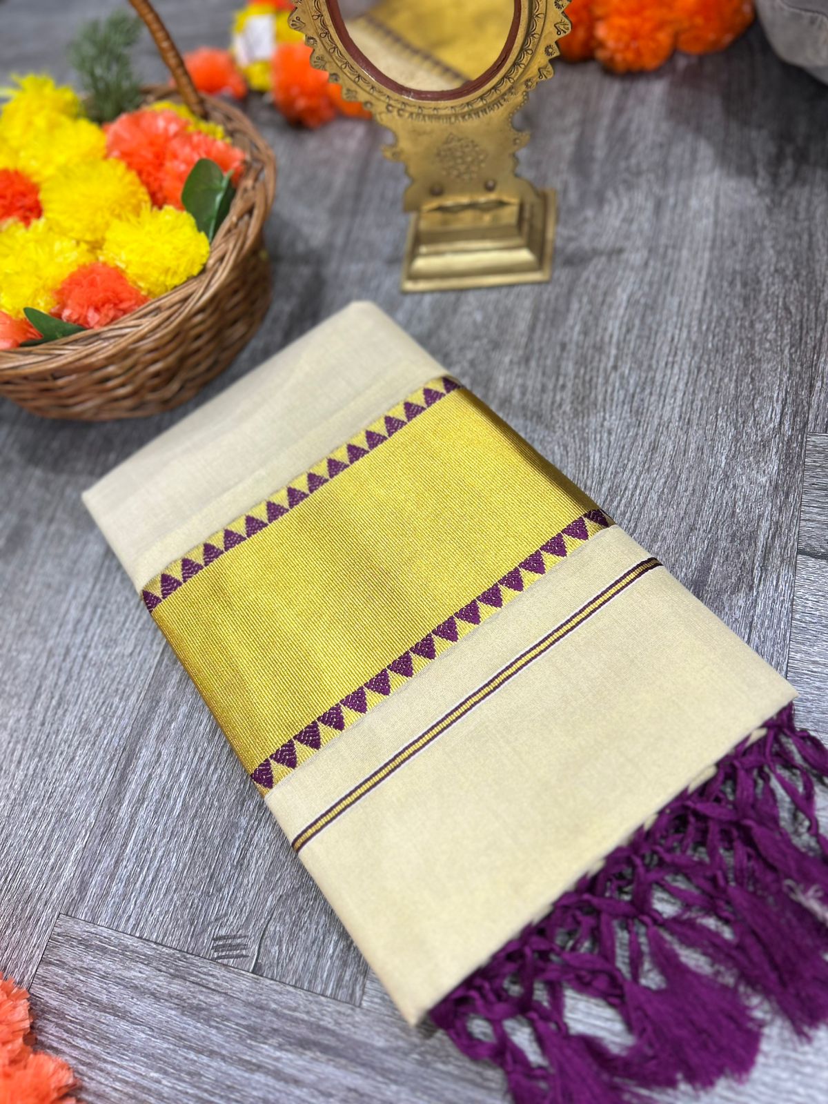 kerala saree - Golden Tissue  shade Search code 2133