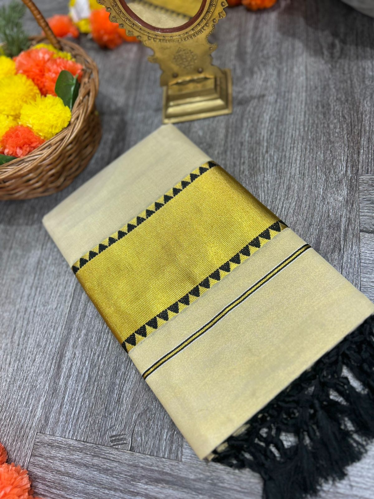kerala saree - Golden Tissue  shade Search code 2134