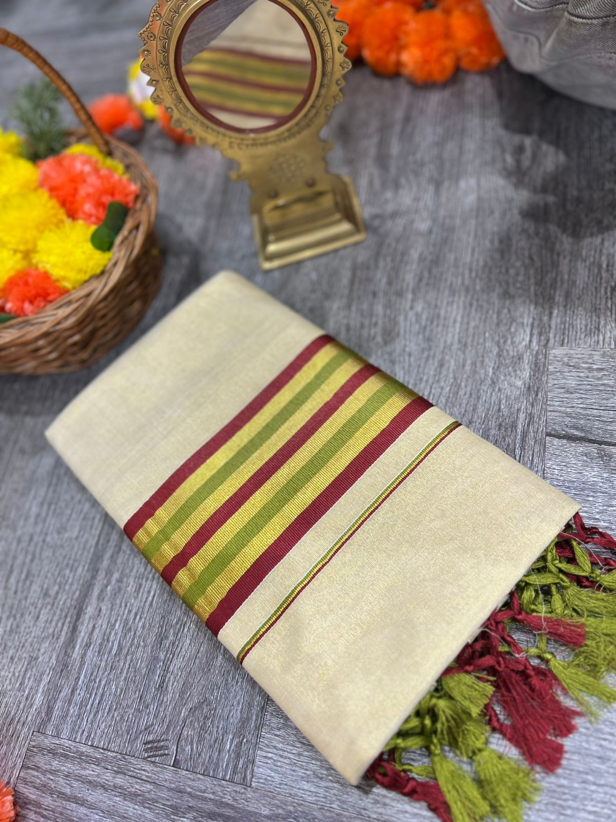 kerala saree - Golden Tissue  shade Search code 2135