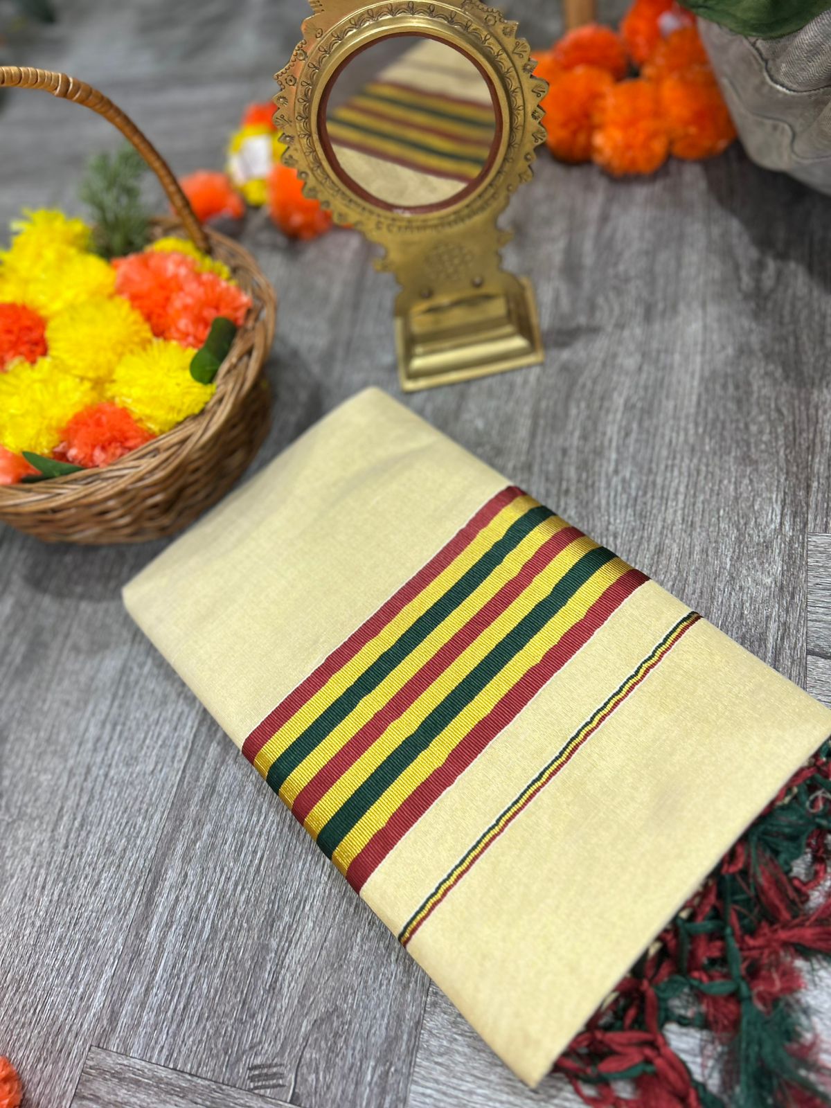 kerala saree - Golden Tissue  shade Search code 2137