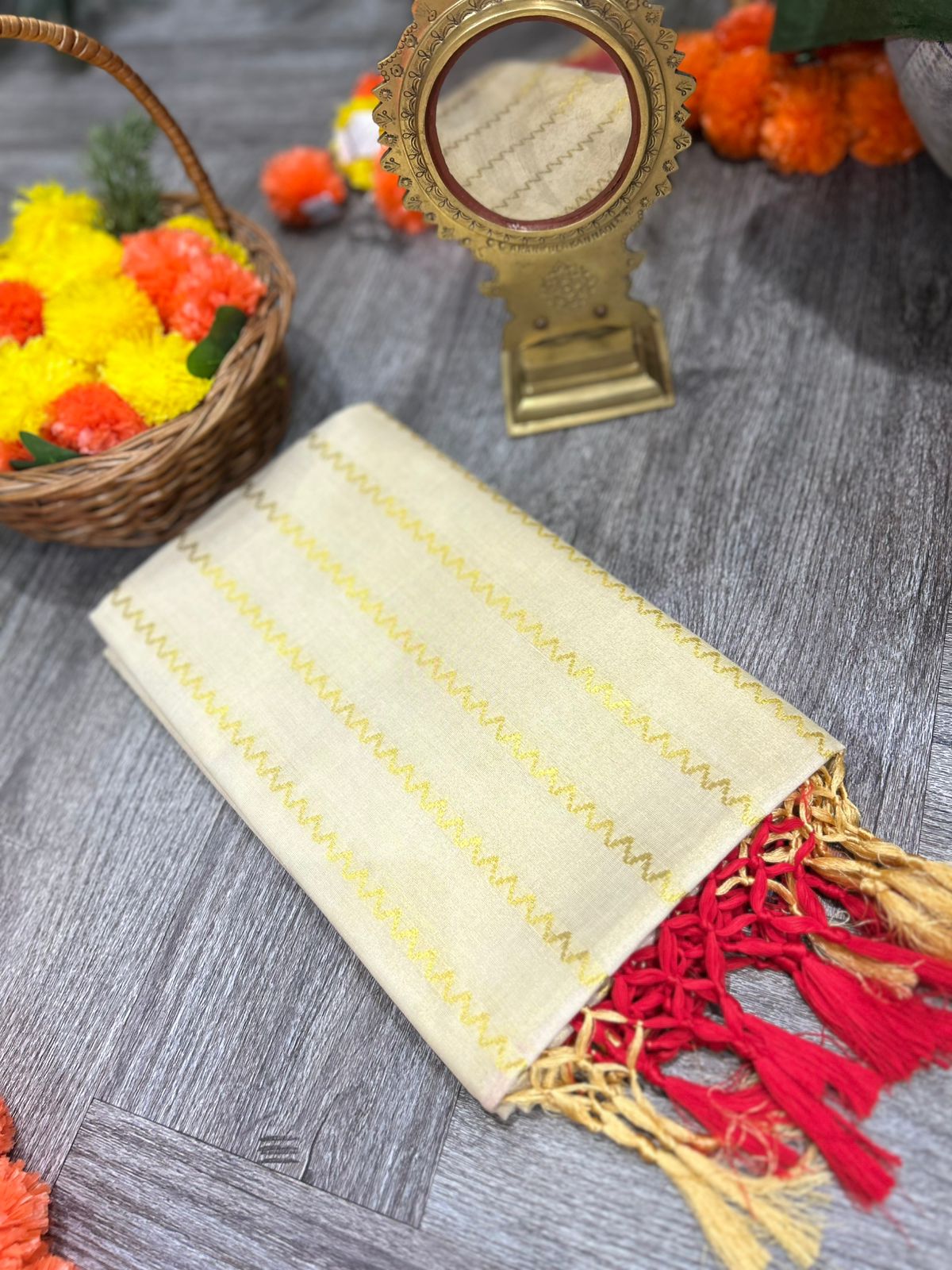 kerala saree - Golden Tissue  shade Search code 2139