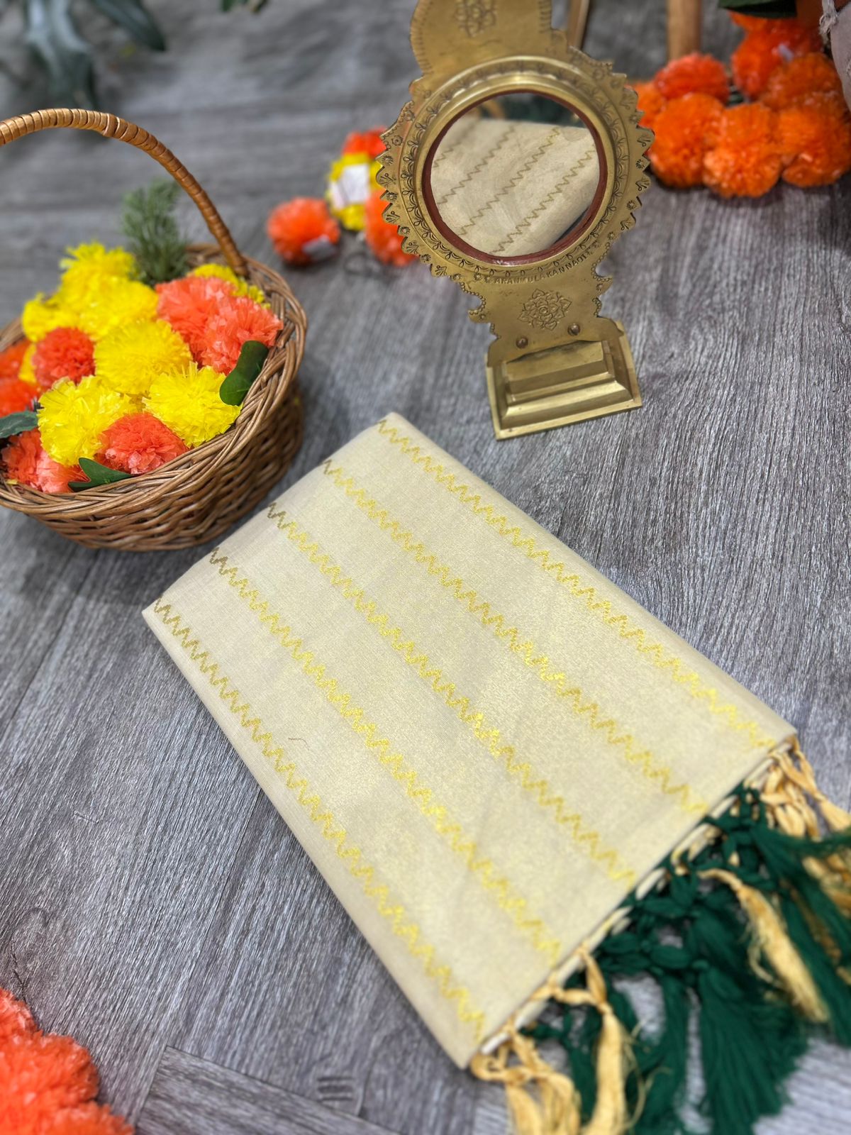 kerala saree - Golden Tissue  shade Search code 2141