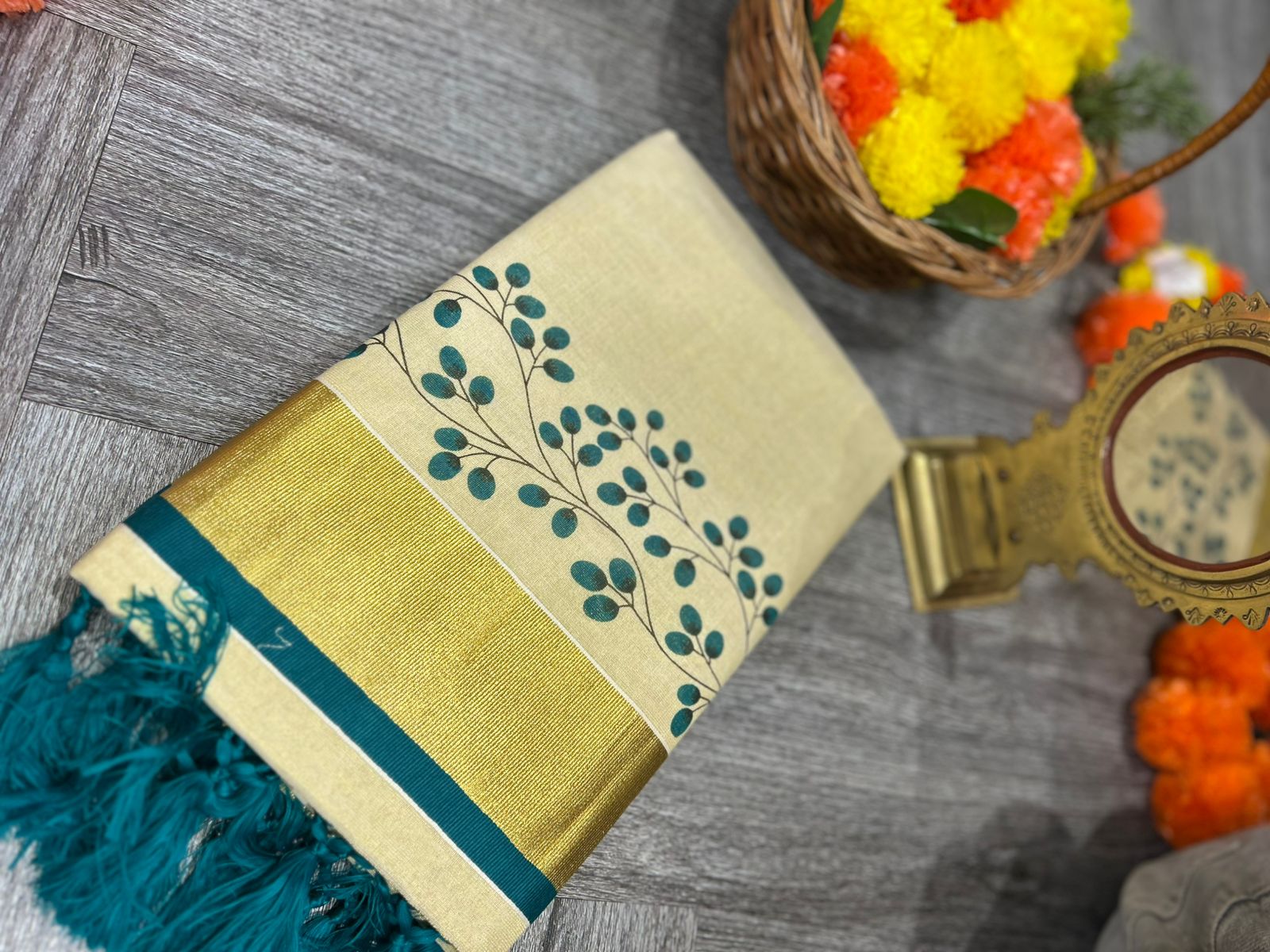 kerala saree - Golden Tissue  shade Search code 2152