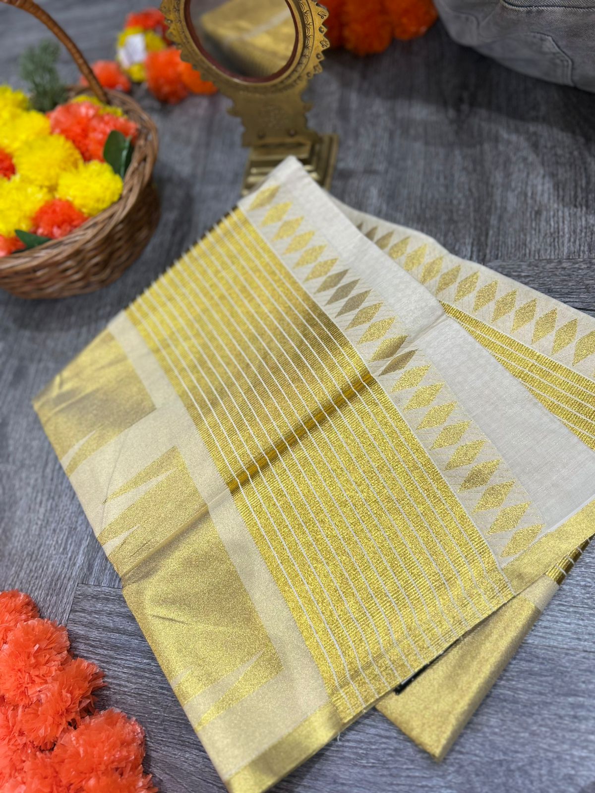 kerala saree - Golden cotton shade Search code 2153
