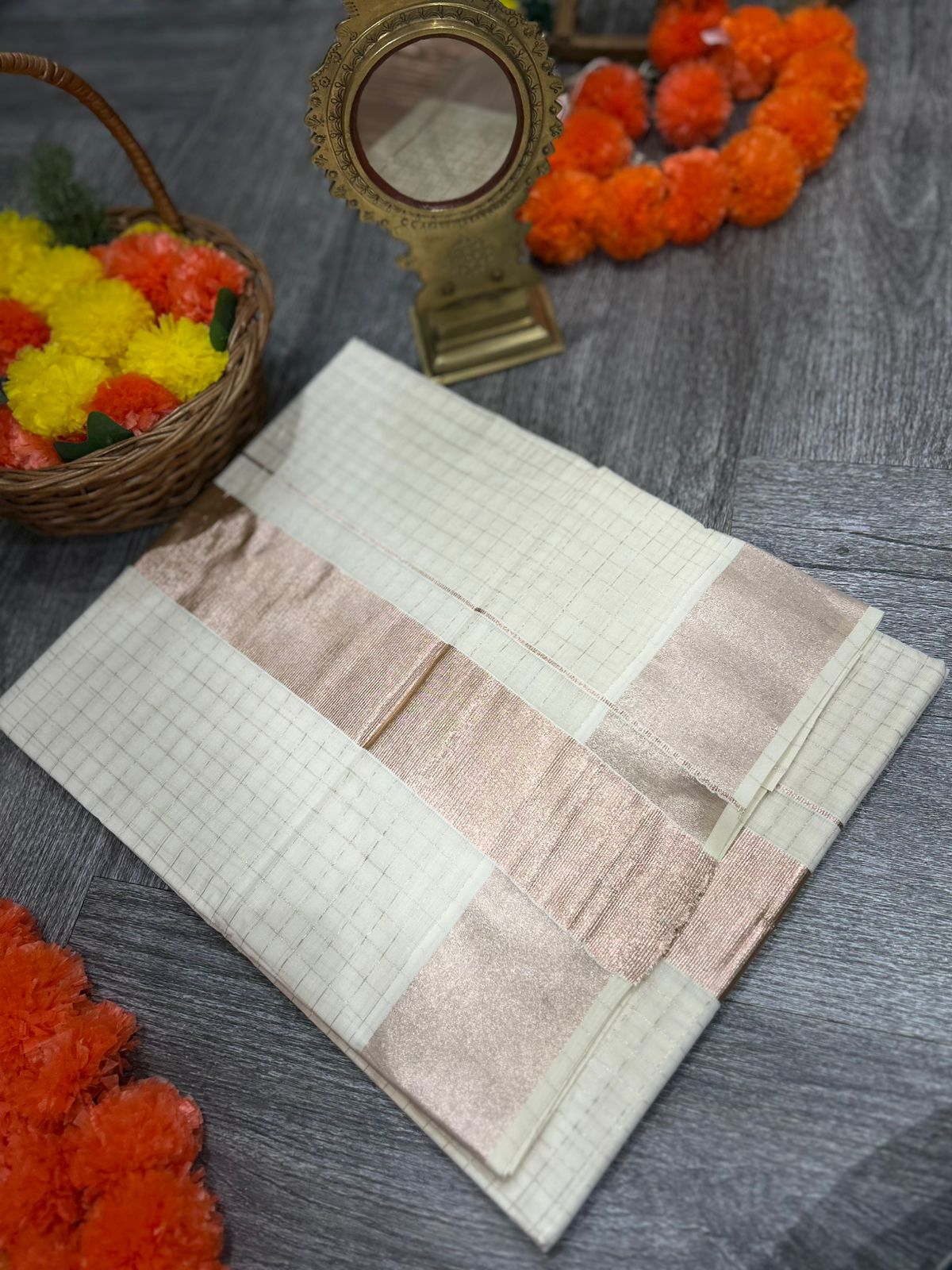 kerala saree - champagne cotton shade Search code 2154