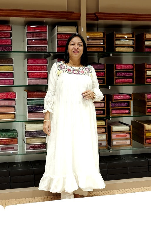 Off-White Mul Chanderi Kurti  - shade Search code 3854 (Pre order ) Delivery in 20 days