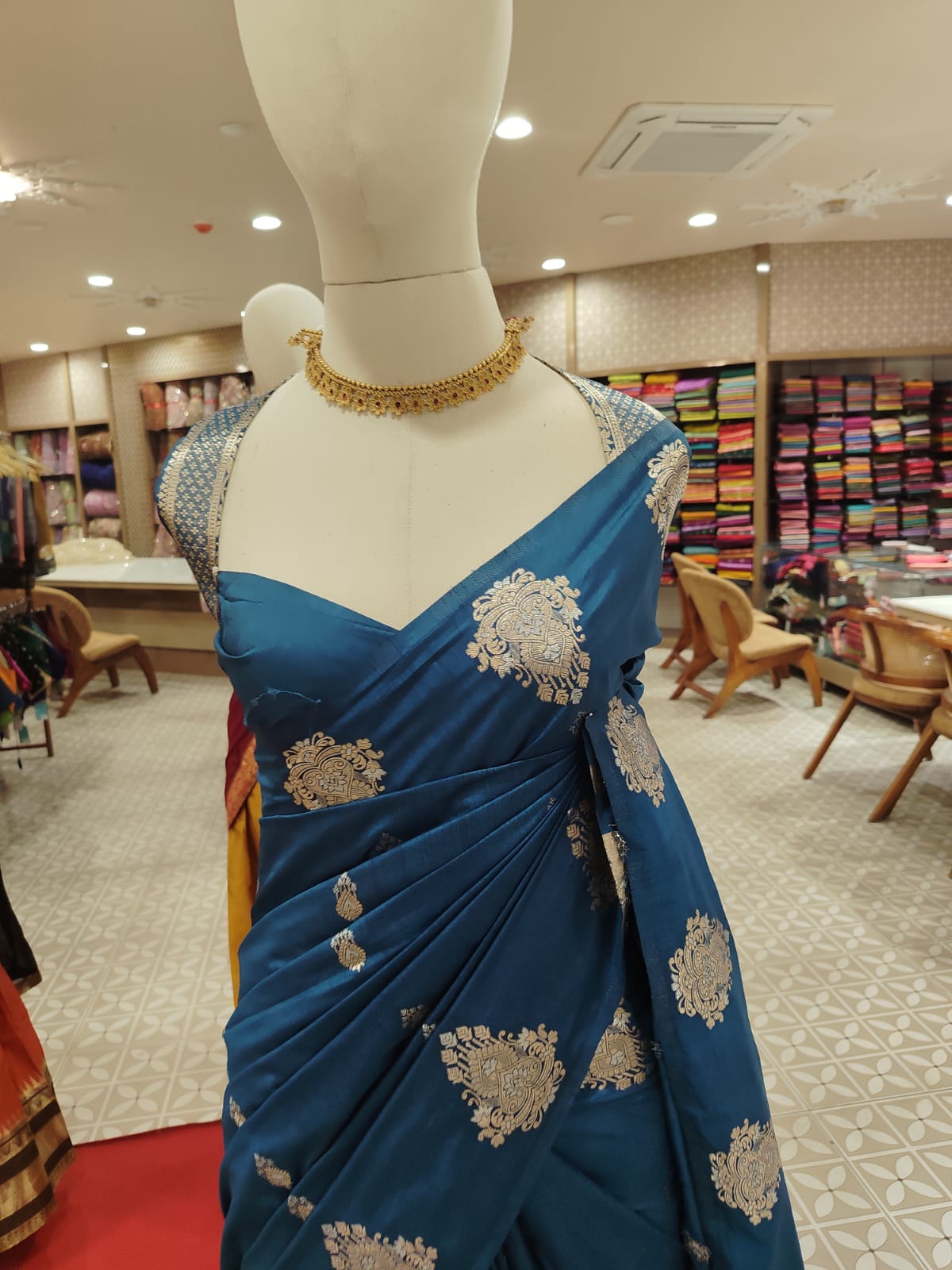 Semi Banarasi saree peacock blue -  shade  Search code 3965