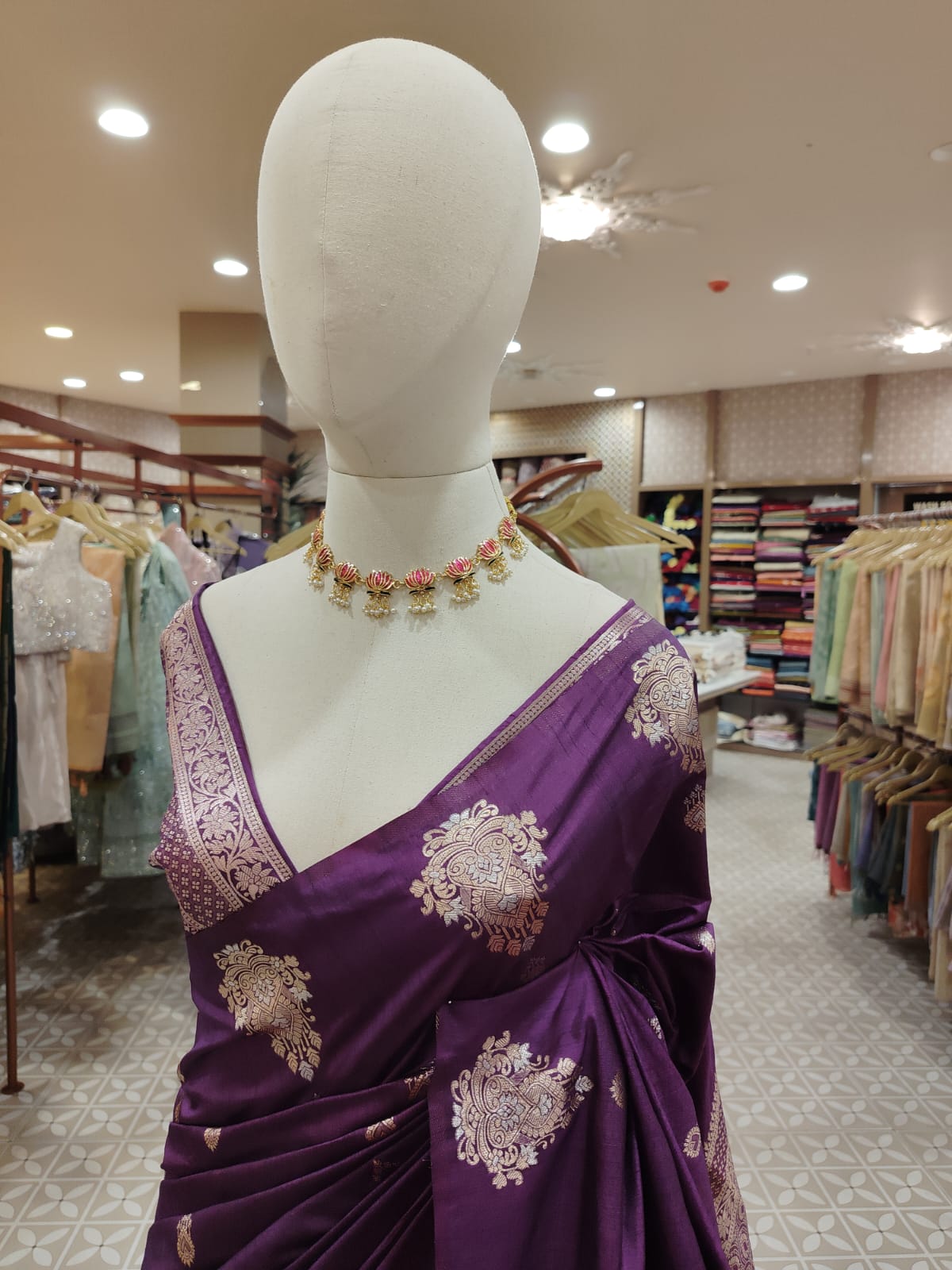 Semi Banarasi deep purple or plum base color  shade  Search code 3967