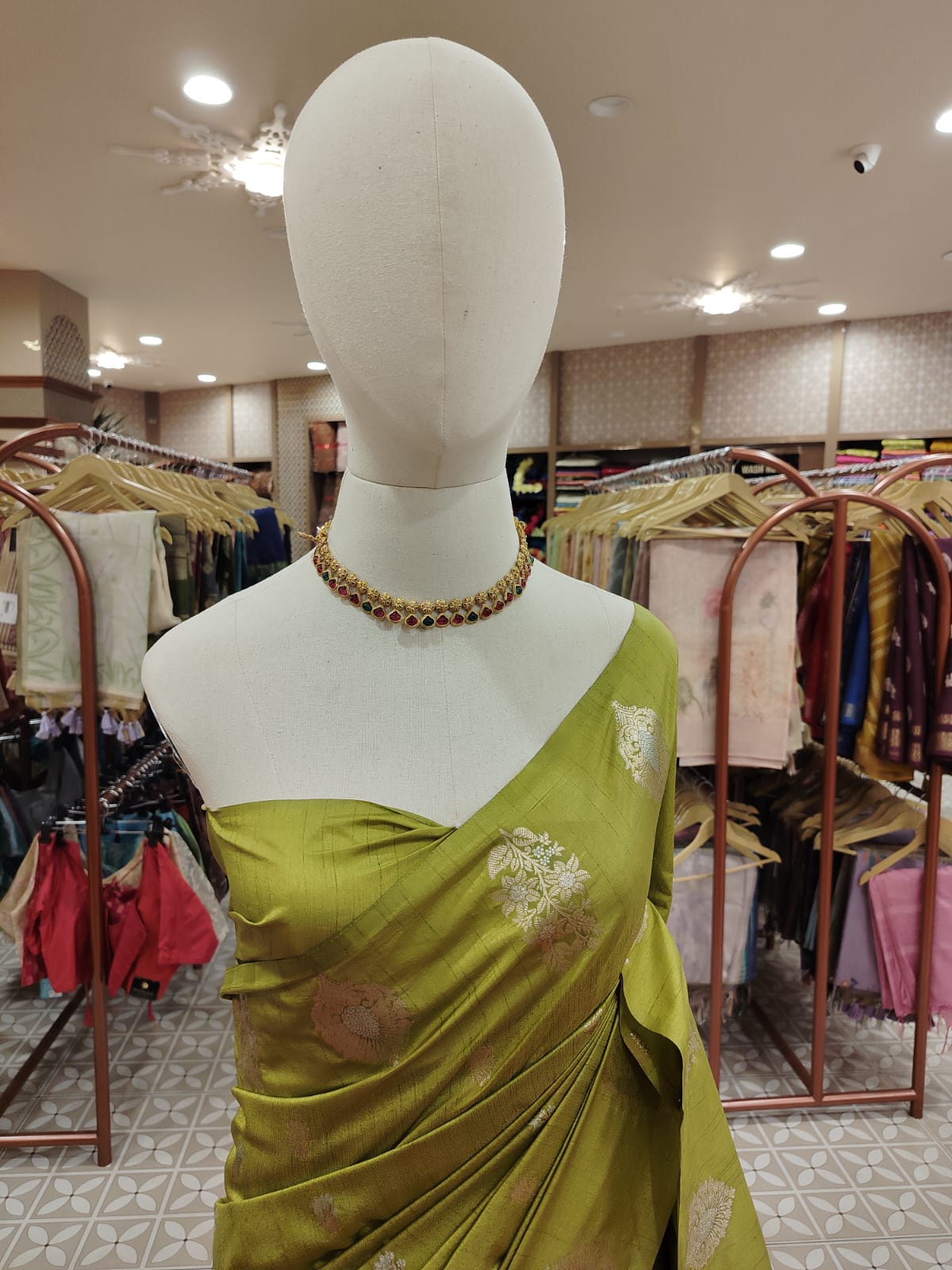 Semi Banarasi olive green or mehendi green  shade  Search code 3968