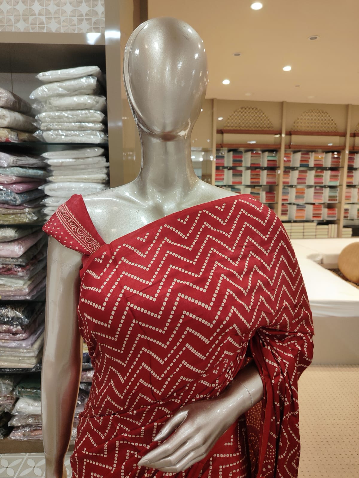 SEMI MODAL SAREE Crimson Red & Ivory White- shade Search code 1601