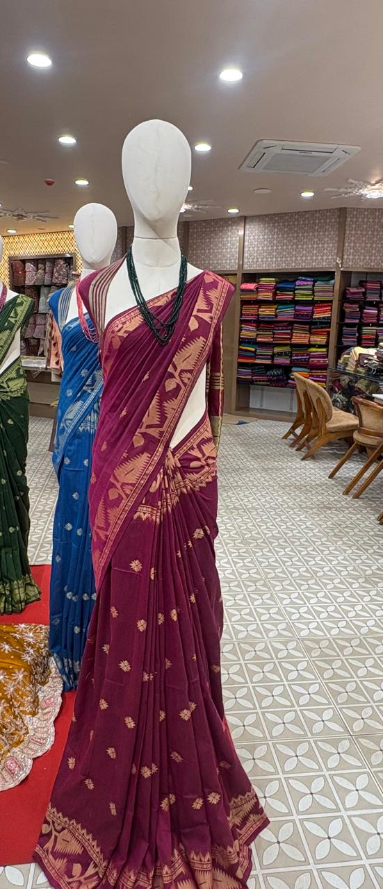 Deep Wine Jamdani saree Burgundy & Gold Shade  -Search code 4029