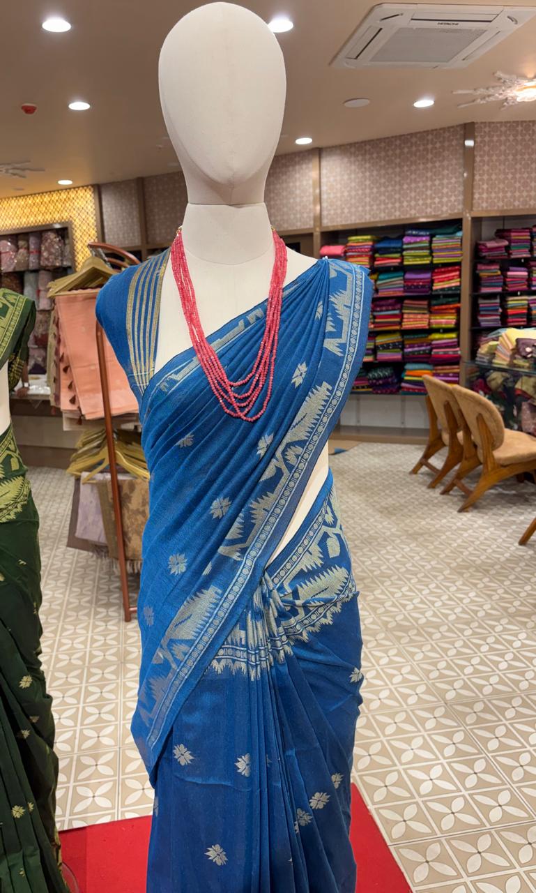 Royal Blue Jamdani saree  -Search code 4030