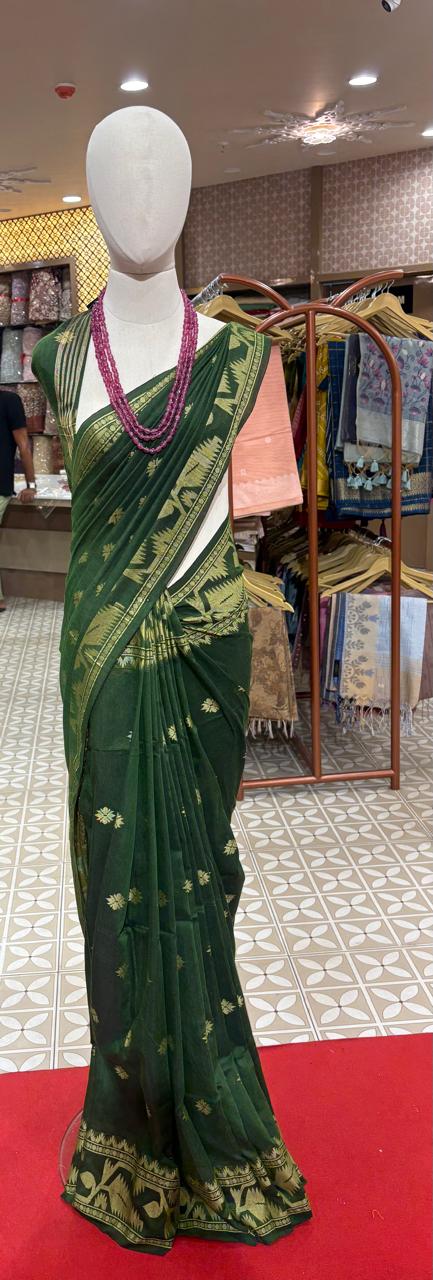 Bottle Green Jamdani saree  -Search code 4031