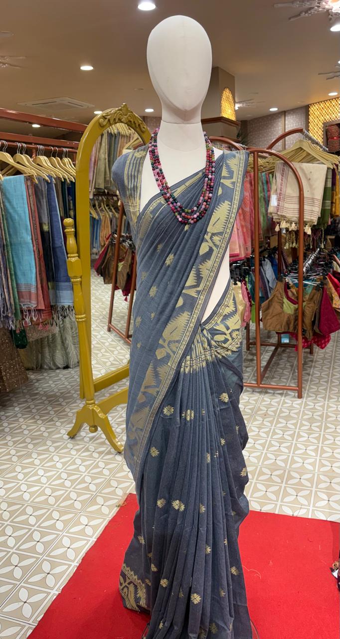 Charcoal Grey Jamdani  saree  -Search code 4033
