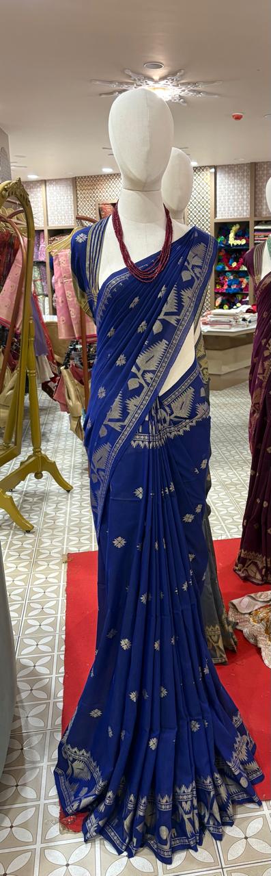 Ink Blue Jamdani Jamdani  saree  -Search code 4034