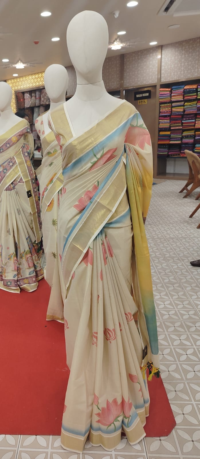 Kerala tussar Saree off-white (or cream) color Search code 2160