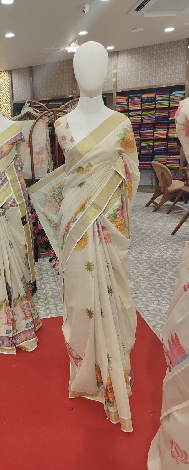 Kerala tussar Saree elegant, cream-colored Search code 7315