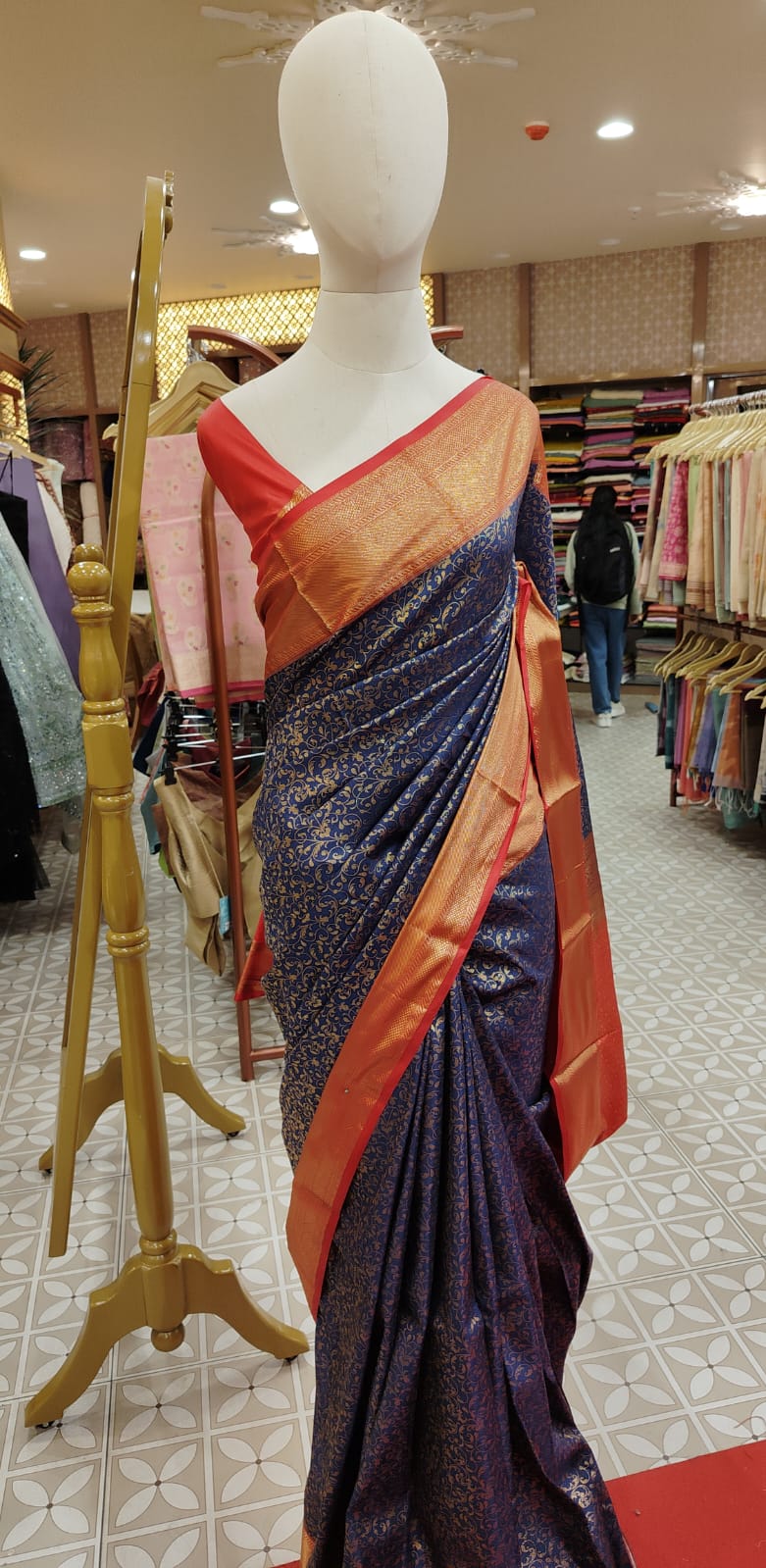 Semi Silk Saree Deep Indigo Blue / Navy Blue  Search code 1565