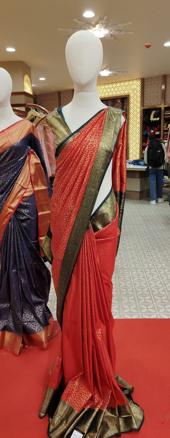 Semi Silk Saree Vibrant Crimson Red / Scarlet Red  Search code 1567