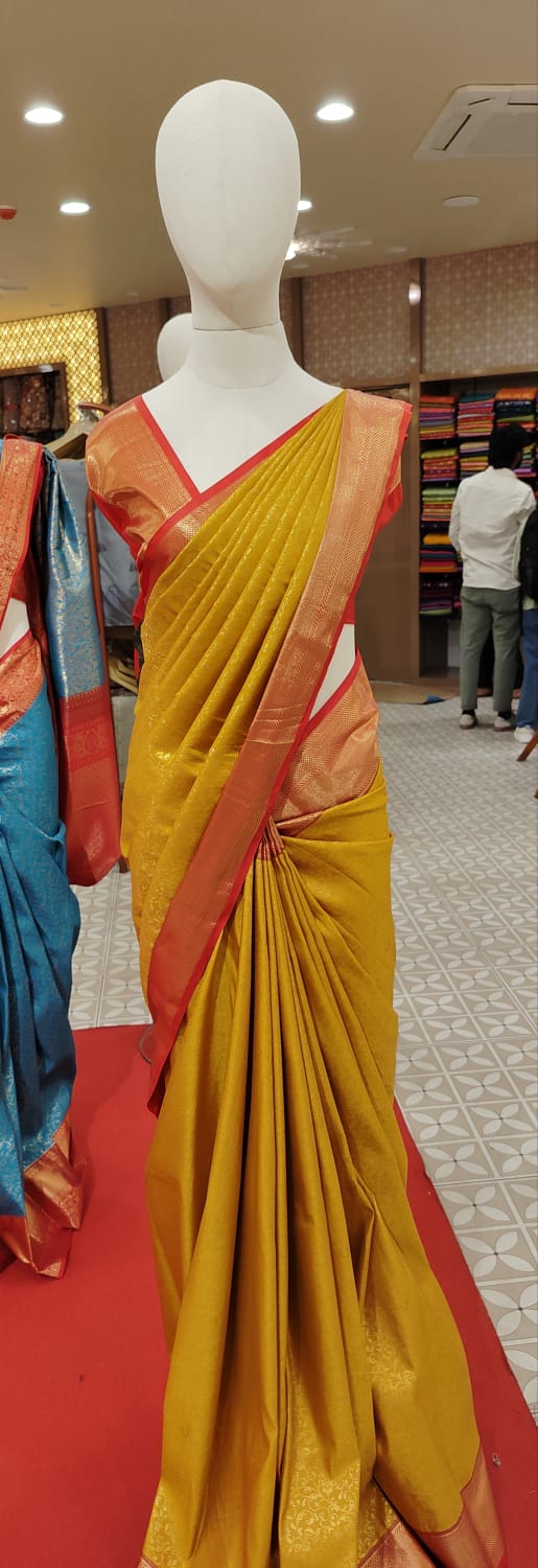 Semi Silk Saree Mustard Yellow Search code 1568