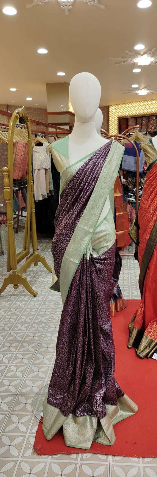 Semi Silk Saree Deep Wine Purple Search code 1569