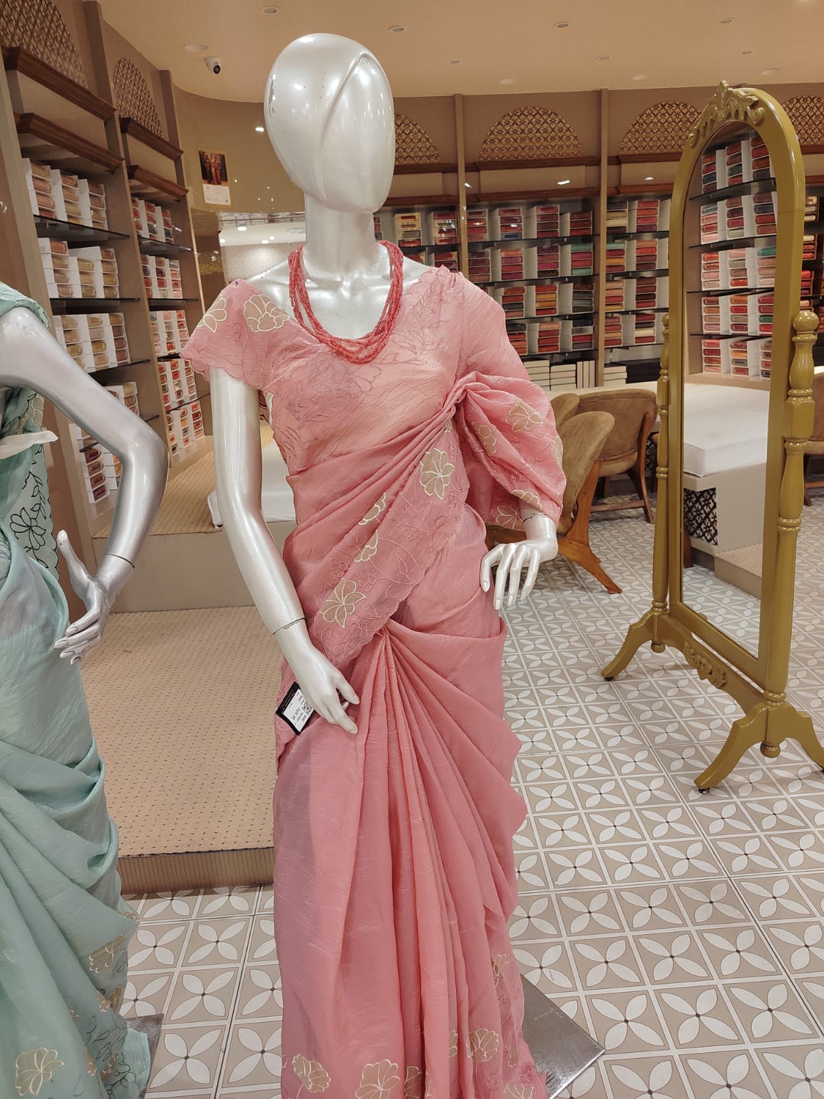 CRUSHED ORGANZA SAREE Dusty Rose Pink Embroidered Saree with Delicate Floral Cutwork  Search code 6300
