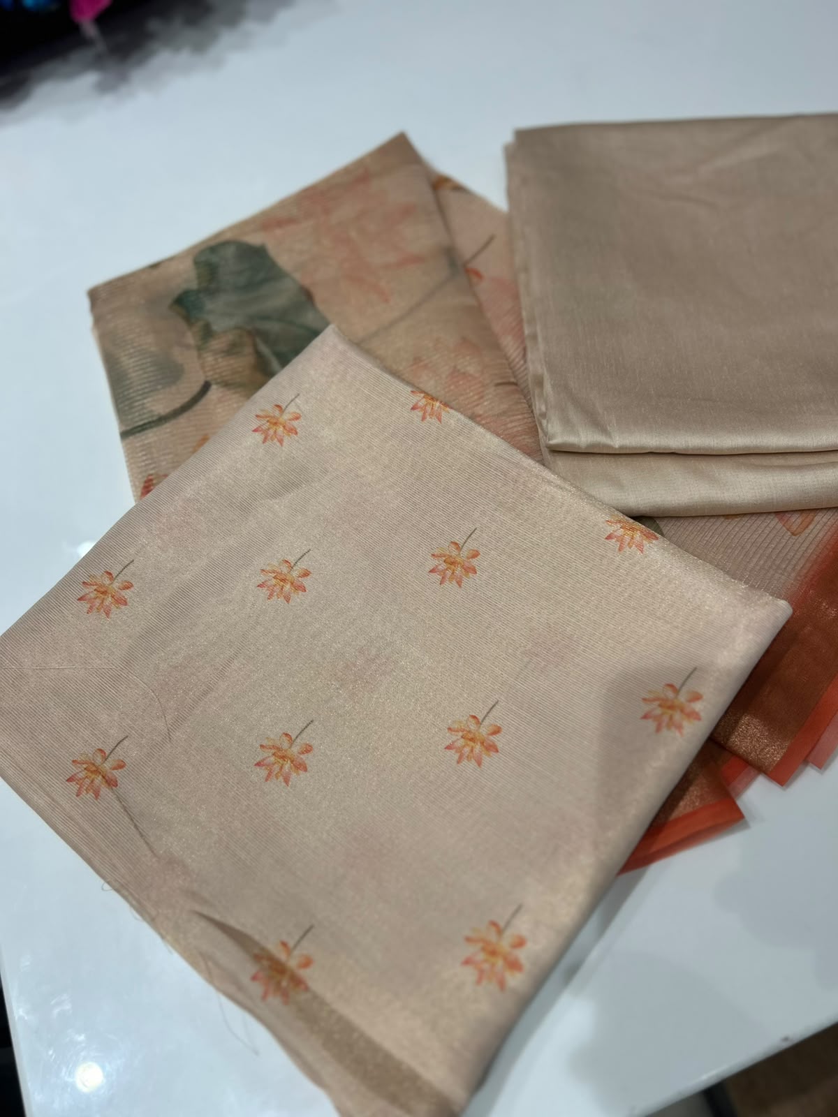 Tissue  Unstitched Salwar suit set  - Golden to Orange shade Search code 1200