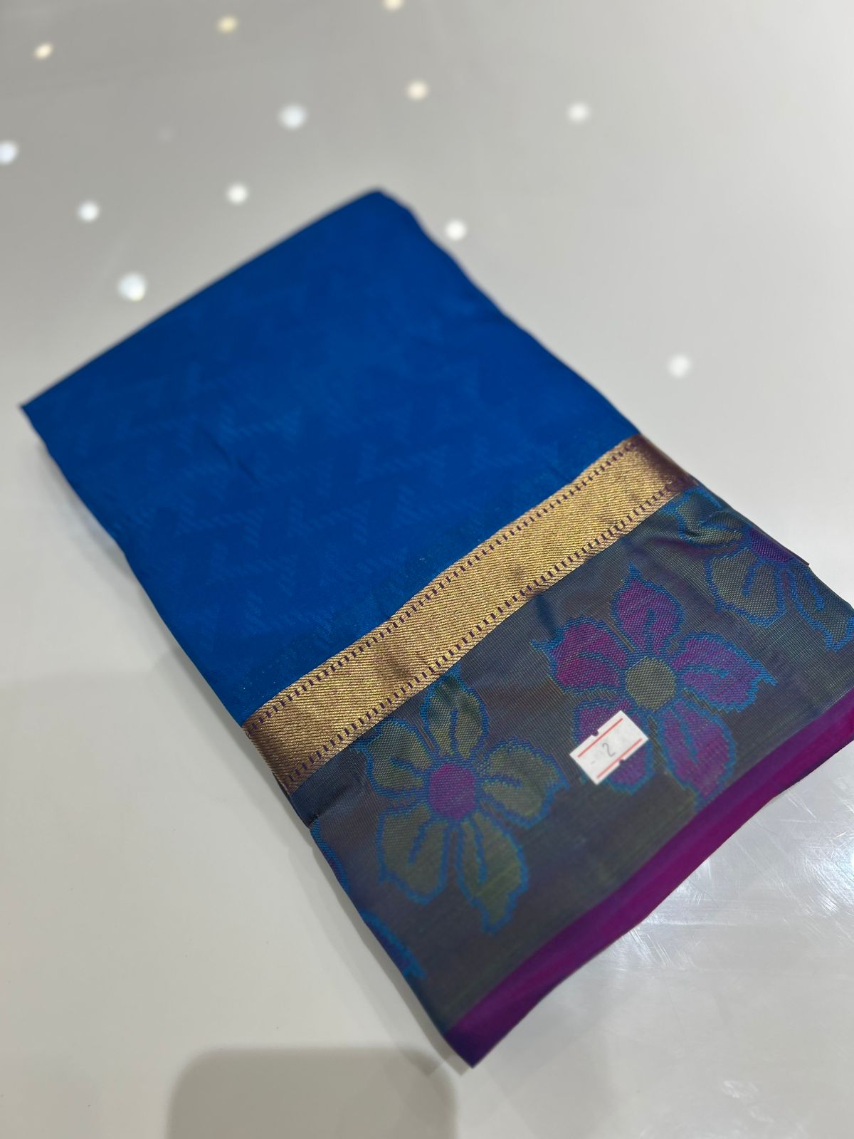 kanchipuram self imposing saree-  Blue Search code 6003