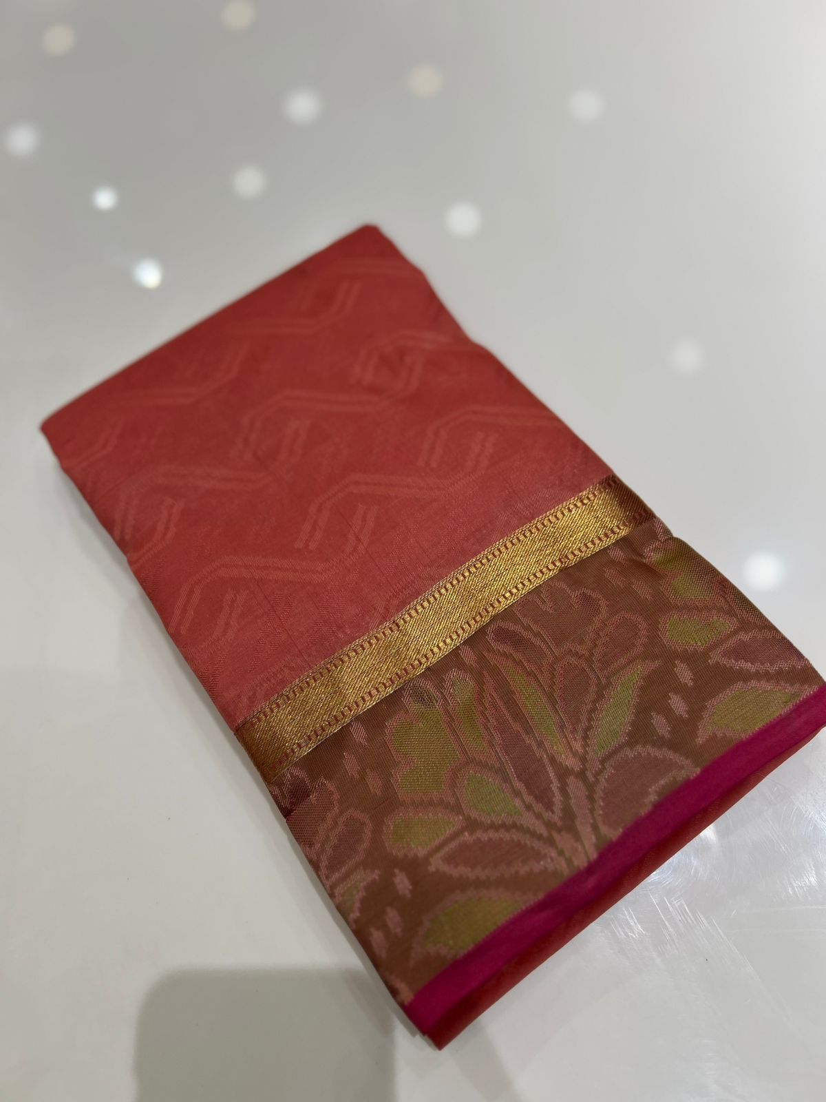 kanchipuram self imposing saree-  Peach Search code 6007