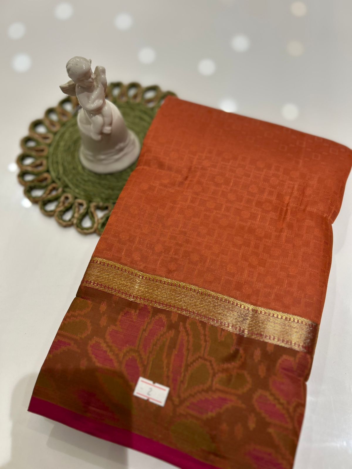 kanchipuram self imposing saree- Dusty orange Search code 6011
