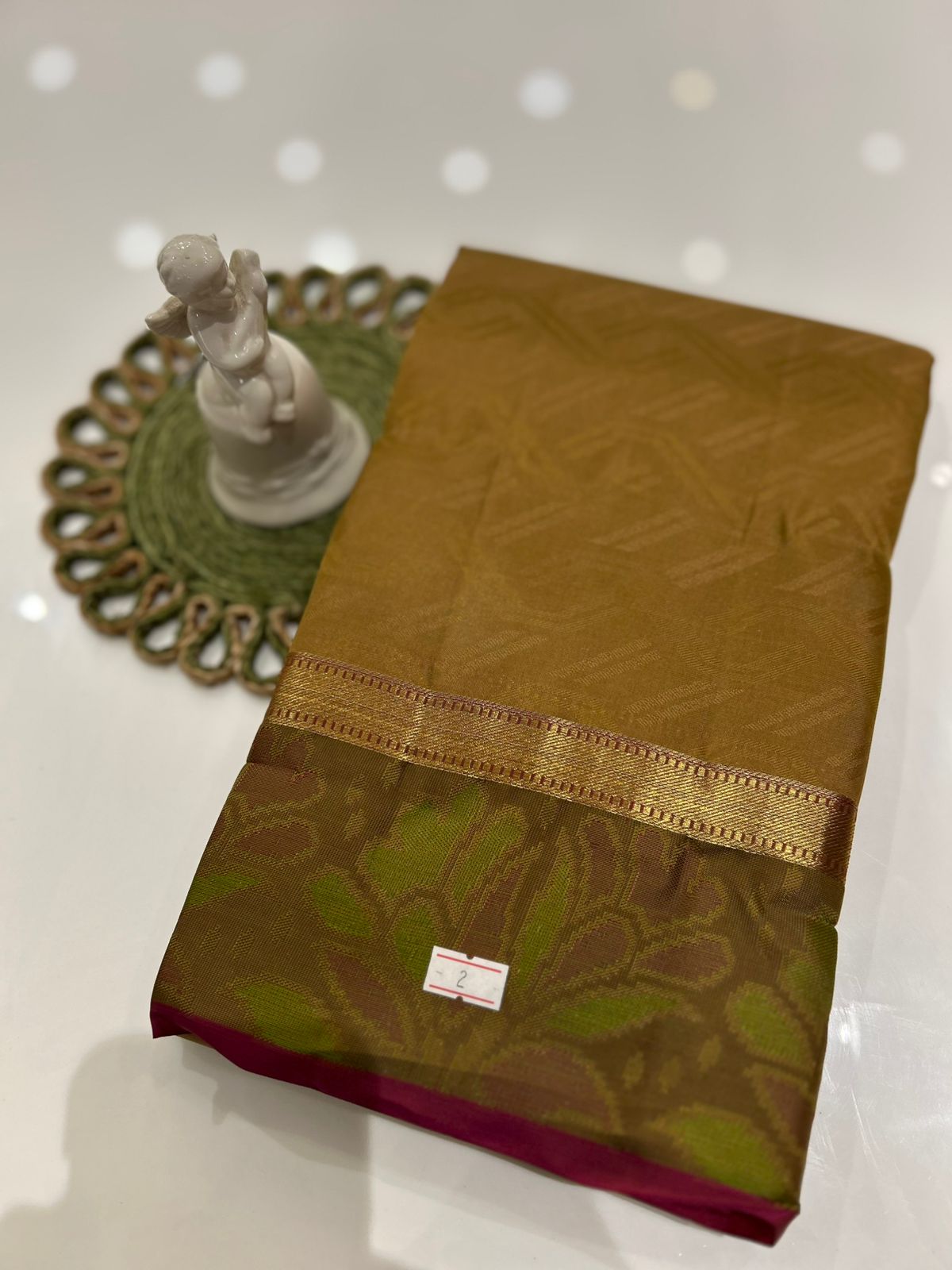kanchipuram self imposing saree- Olive green Search code 6013