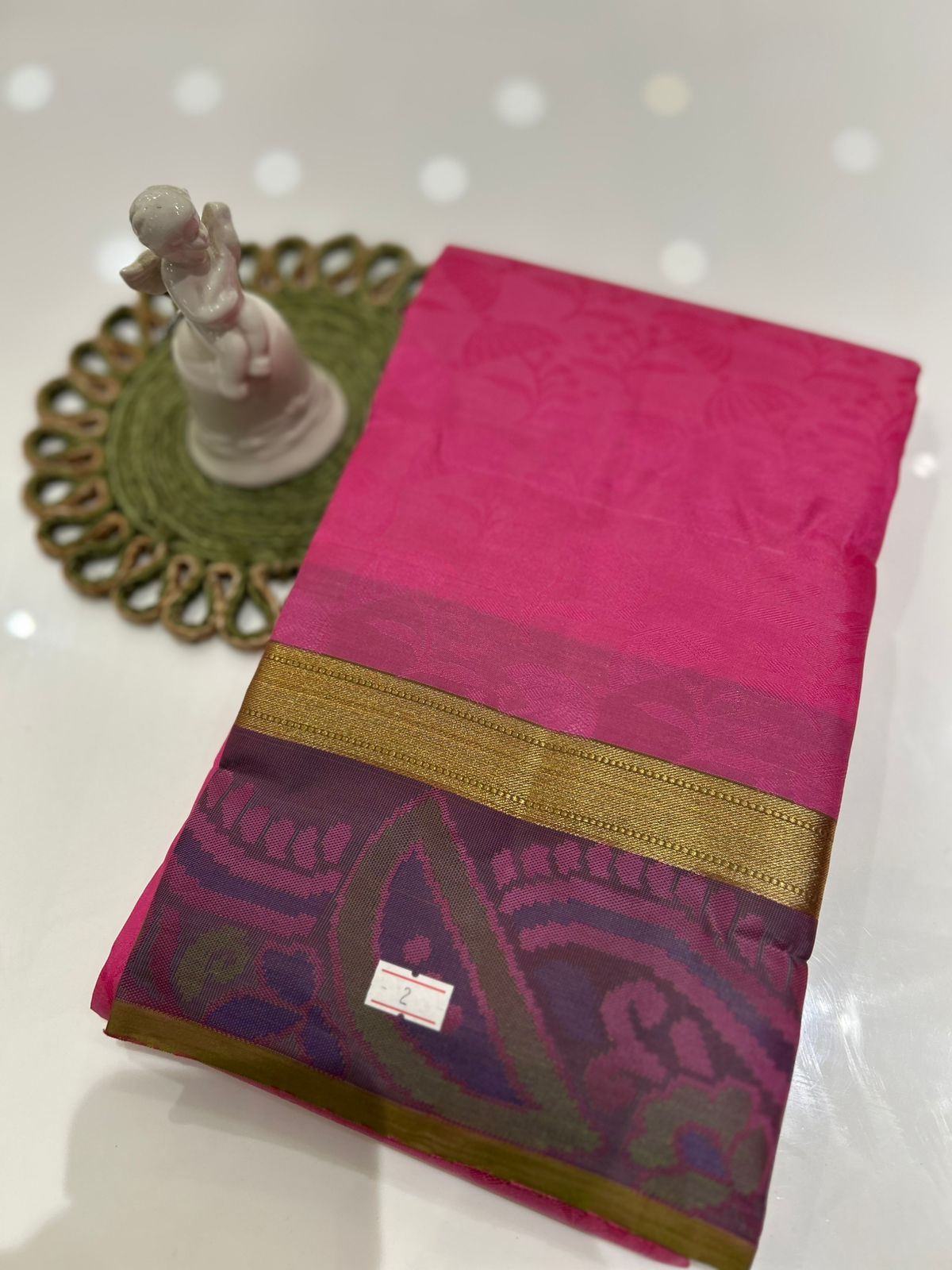 kanchipuram self imposing saree-Pink  Search code 6014