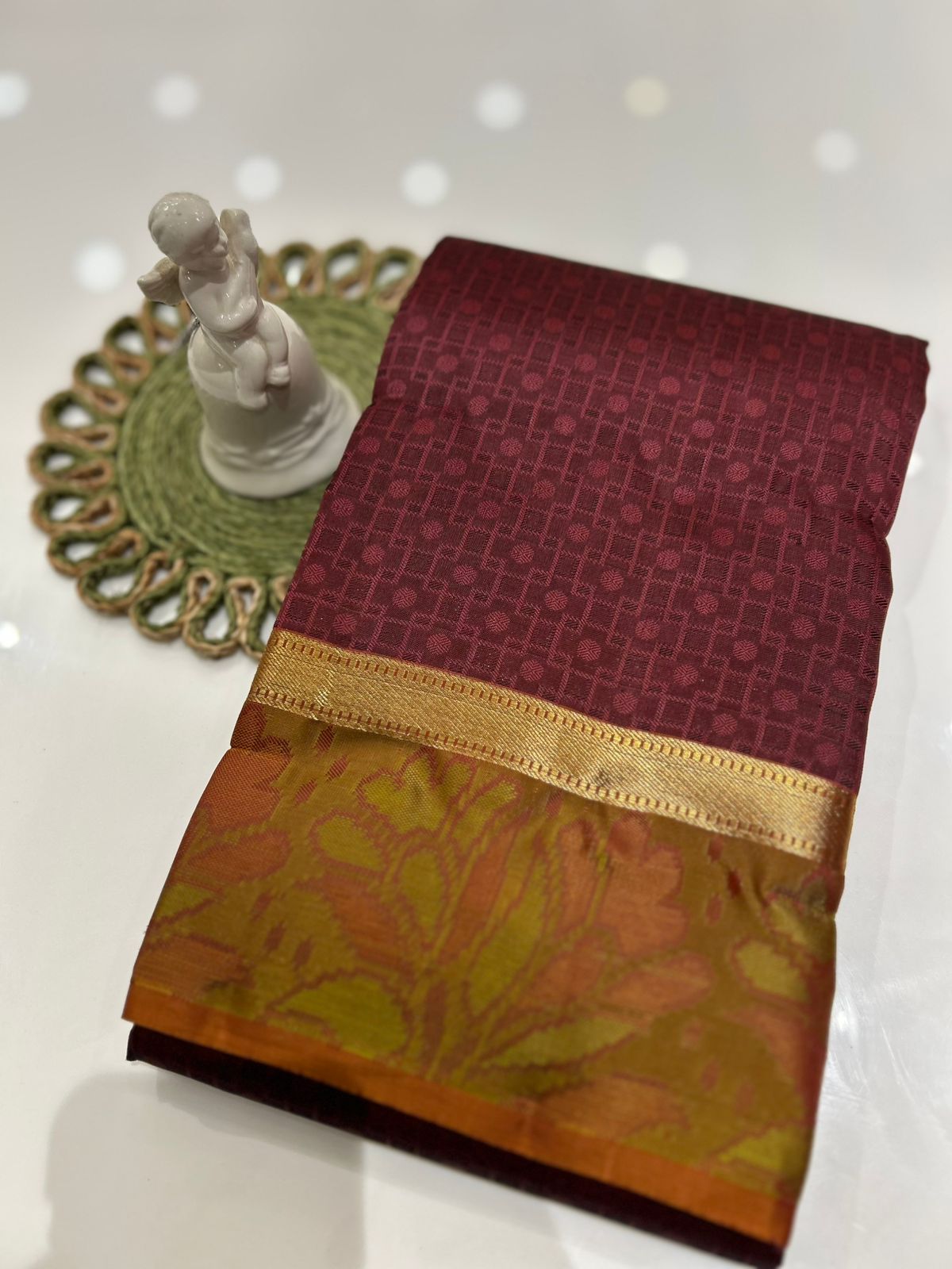 kanchipuram self imposing saree-Coffee brown Search code 6017
