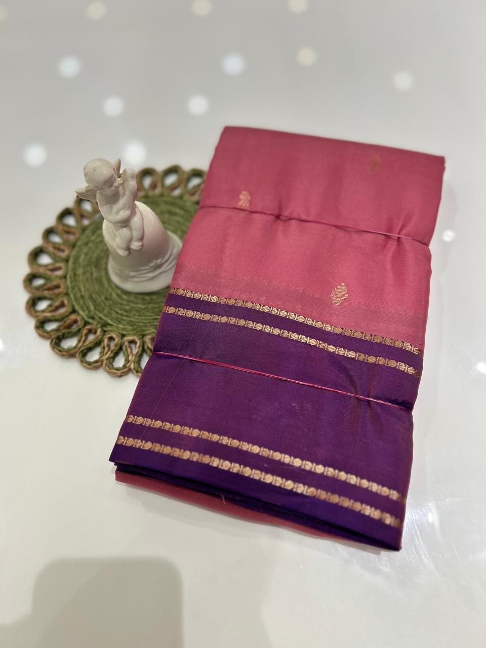 kanchipuram contrast  saree-Pink to Violet  Search code 6018