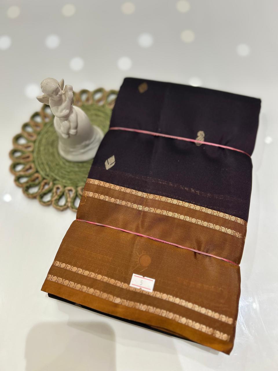 kanchipuram contrast  saree- Coffee brown to Mastered   Search code 6021