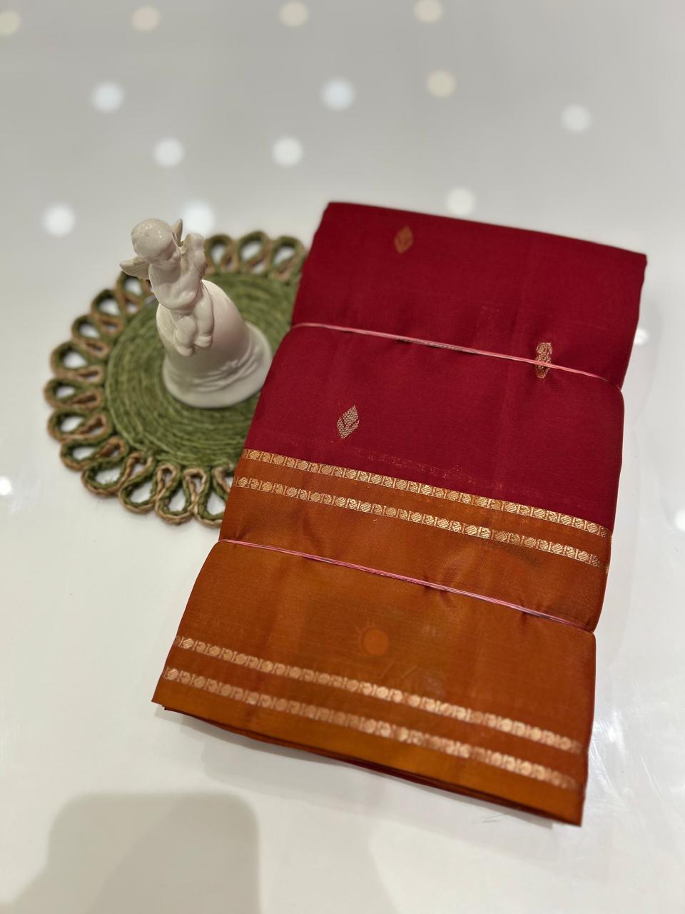 kanchipuram contrast  saree- Maroon to Mastered   Search code 6020