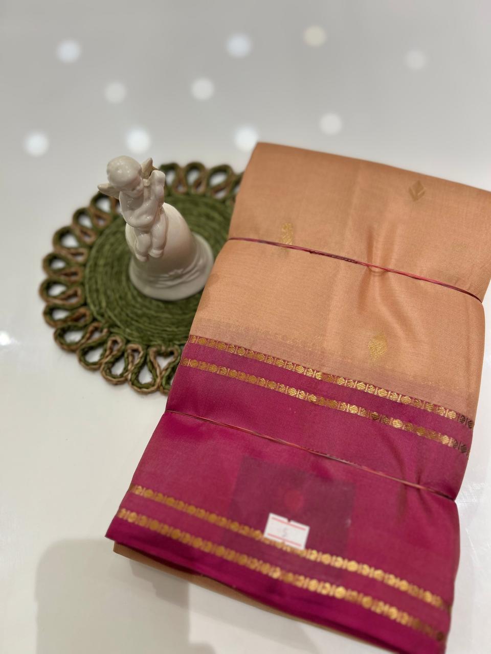 kanchipuram contrast  saree-Cream to pink  Search code 6026
