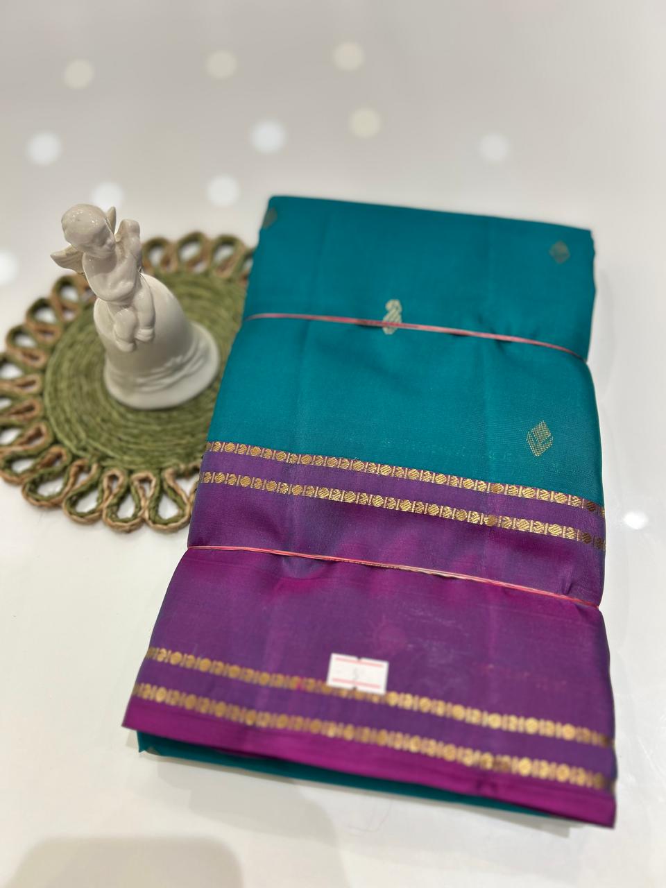 kanchipuram contrast  saree- Blue to purple  Search code 6023