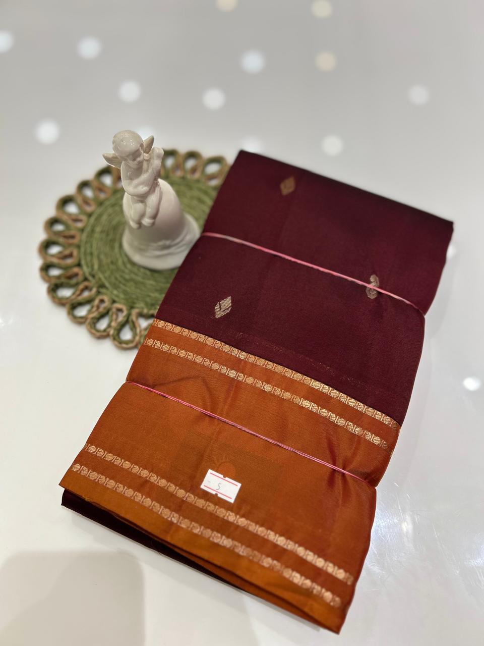 kanchipuram contrast  saree-Maroon to Mastered  Search code 6027