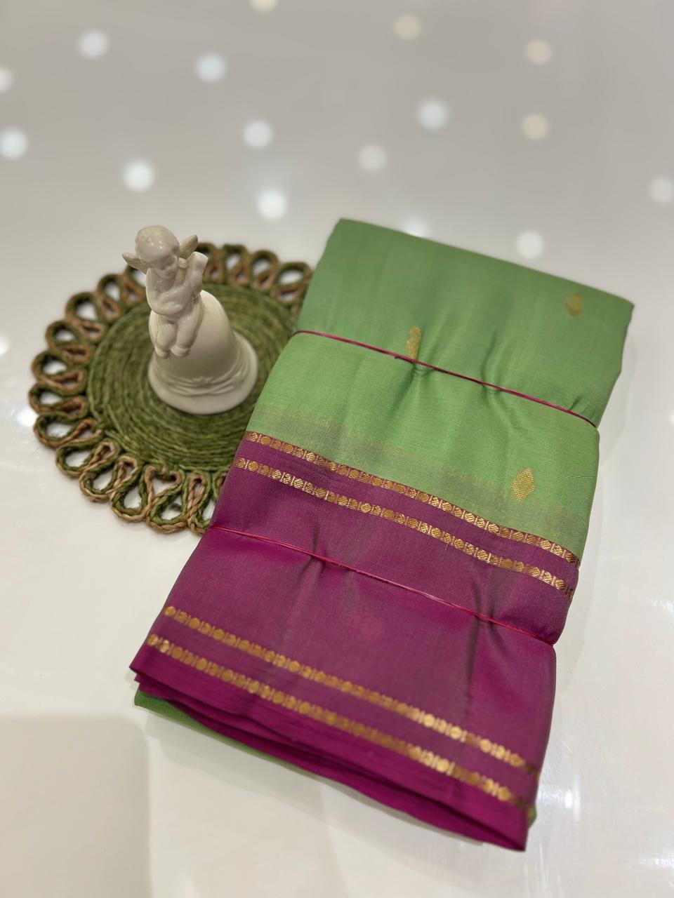 kanchipuram contrast  saree-green to pink  Search code 6030