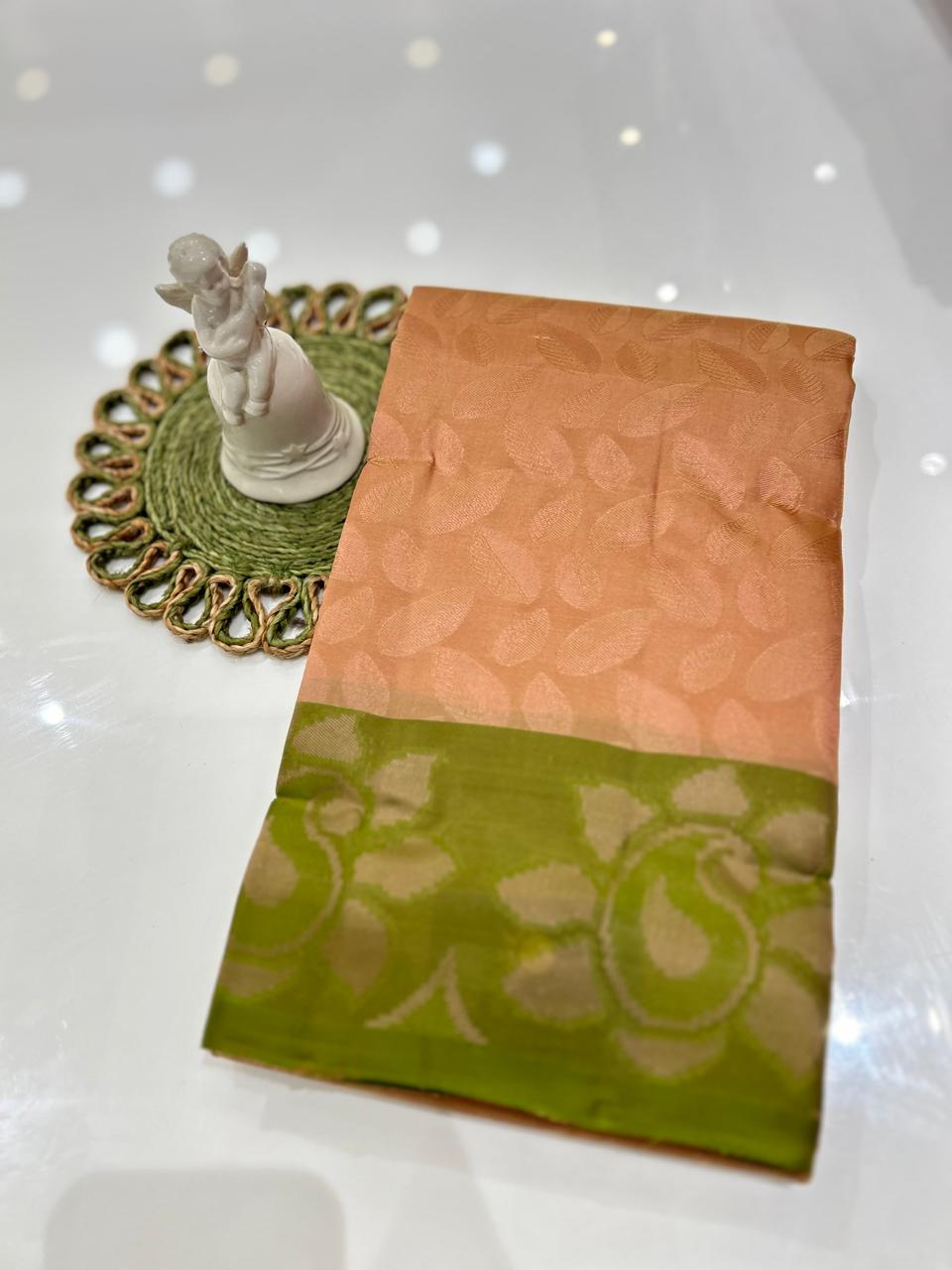 kanchipuram self imposing saree-Biscuit to green  color  Search code 6049