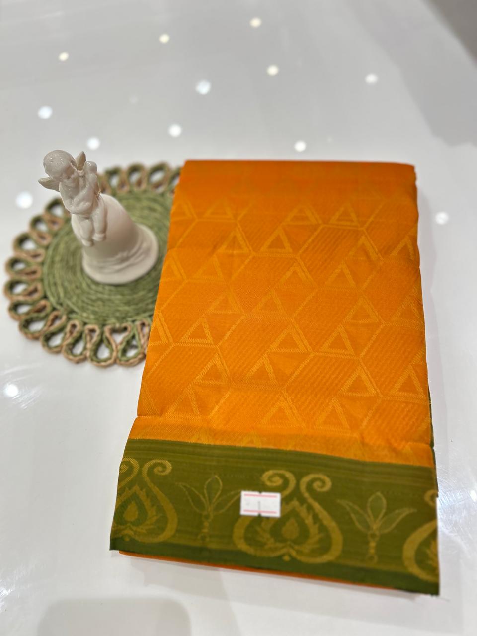 kanchipuram self imposing saree-Yellow to green  color  Search code 6057