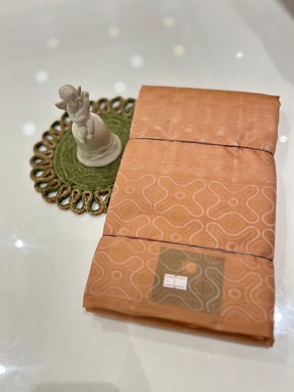 kanchipuram self imposing saree-  Biscuit color  Search code 6043