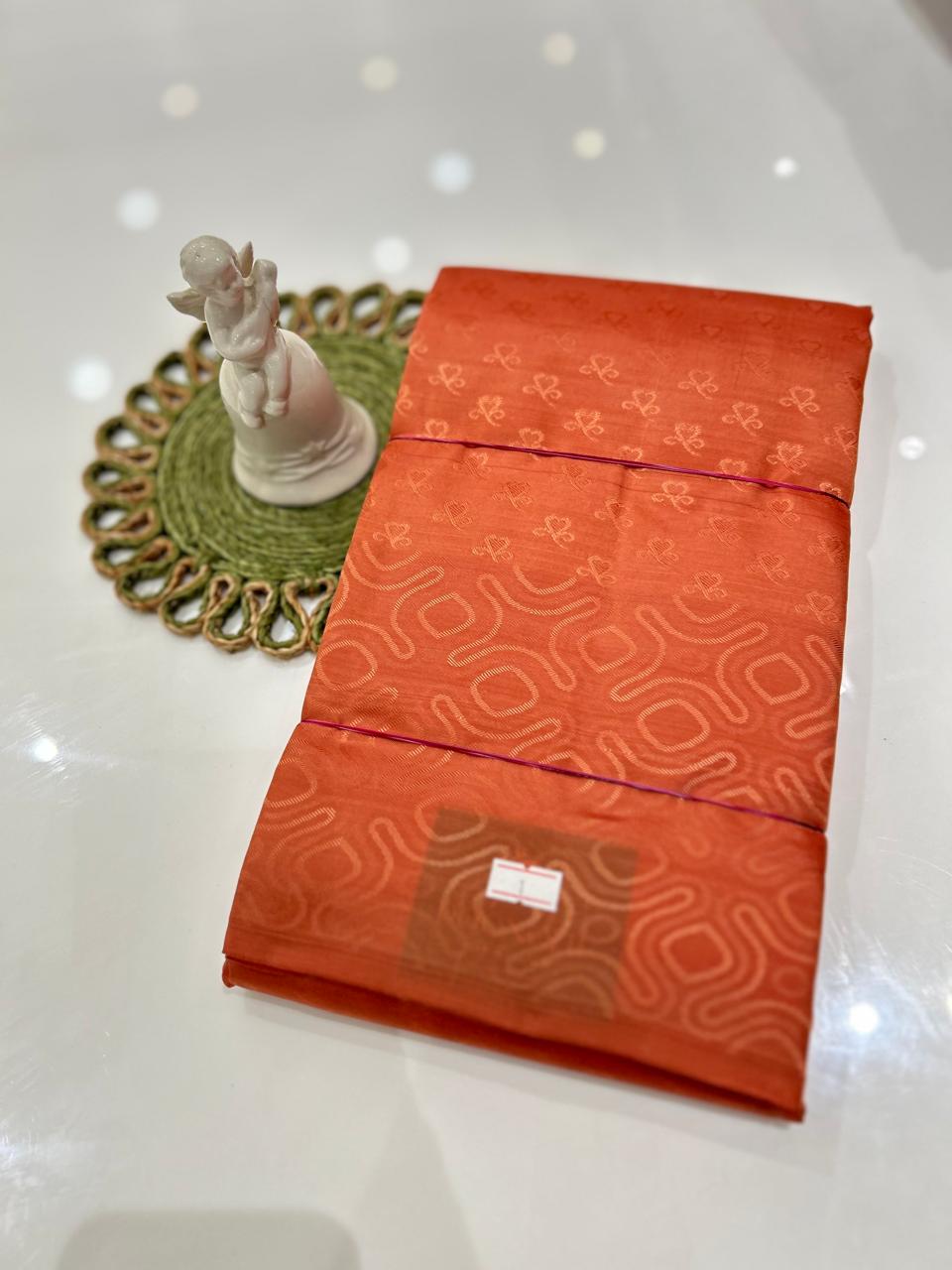 kanchipuram self imposing saree-  Peach color  Search code 6041